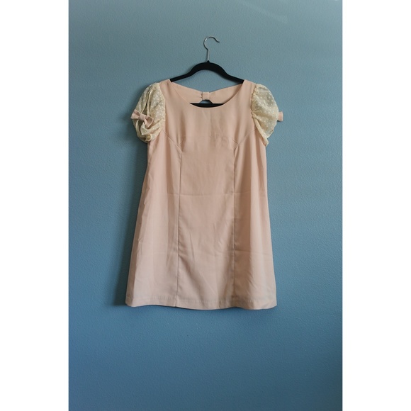 Cute Peach Babydoll Mini Dress, Back Cutout - Picture 3 of 4